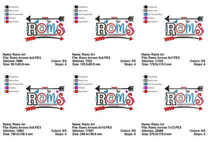 Rams Arrows Team Spirit – Satin Stitch – Machine Embroidery Design