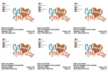 Go Dolphins – Fill Stitch – Machine Embroidery Design