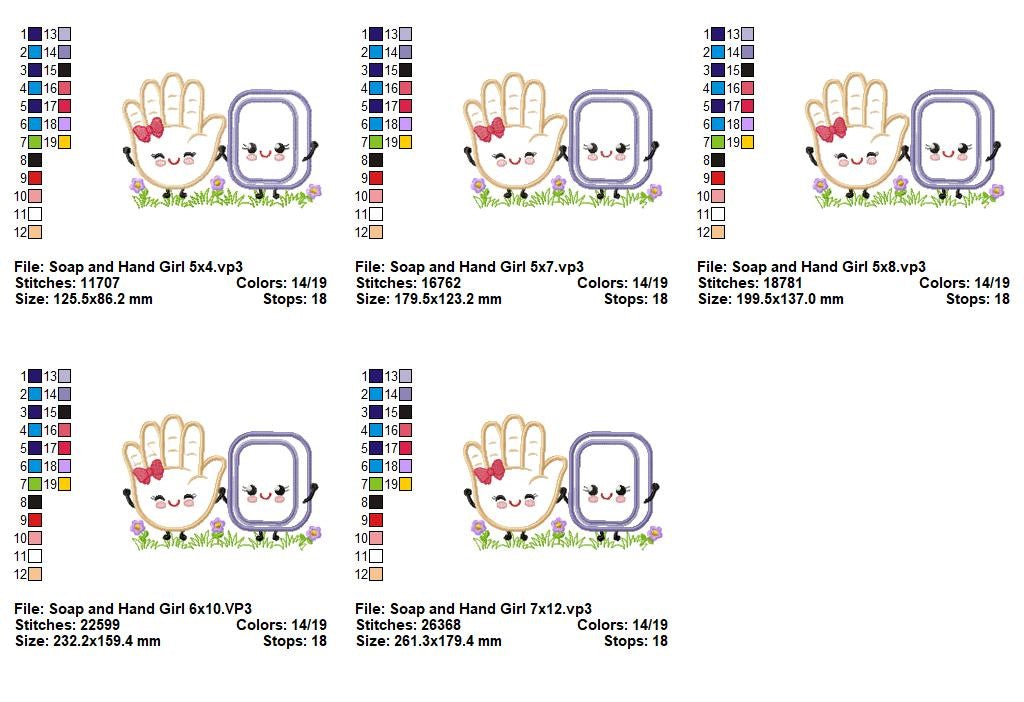 Cute Soap and Hand Friends Girl - Appliqué – Machine Embroidery Design