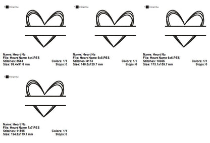 Sketch Name Frame Heart - Fill Stitch - Machine Embroidery Design