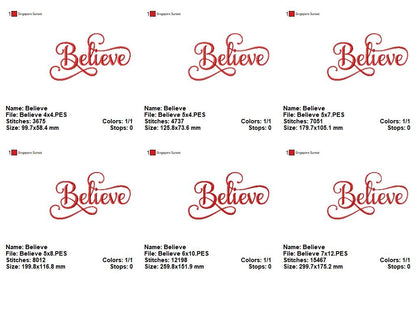 Believe - Fill Stitch - Machine Embroidery Design