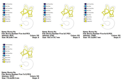 Bunny Number Five - Appliqué – Machine Embroidery Design
