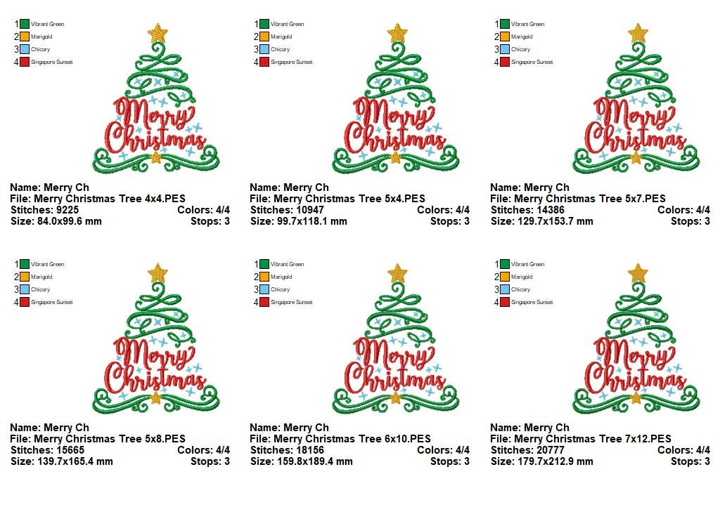 Merry Christmas Tree - Satin Stitch - Machine Embroidery Design
