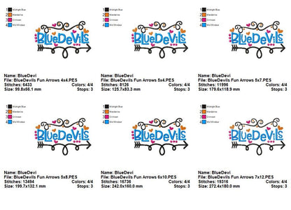 Blue Devils Fun Arrows - Satin Stitch - Machine Embroidery Design