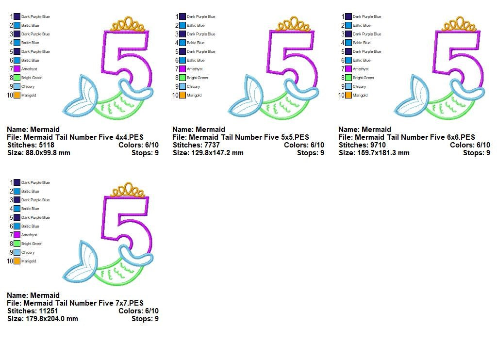 Mermaid Tail Number 5 - Appliqué – Machine Embroidery Design