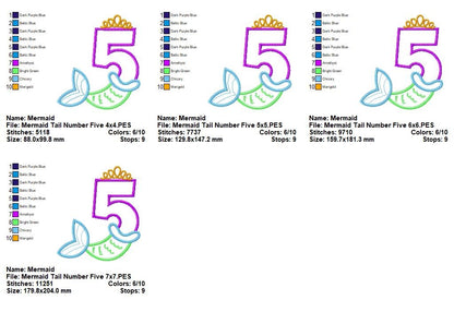 Mermaid Tail Number 5 - Appliqué – Machine Embroidery Design