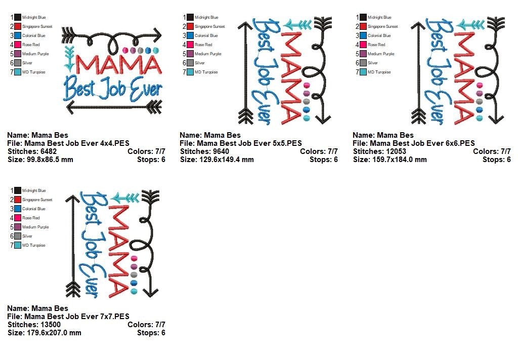 Mama Best Job Ever – Satin Stitch – Machine Embroidery Design
