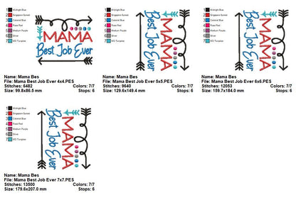 Mama Best Job Ever – Satin Stitch – Machine Embroidery Design