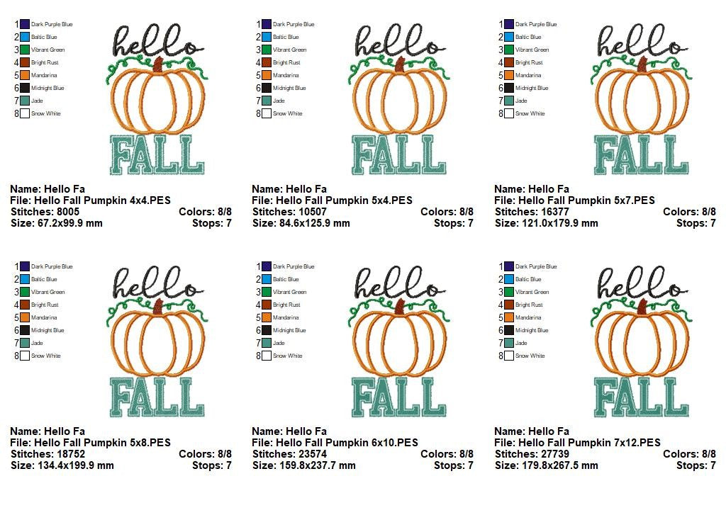 Hello Fall Pumpkin – Appliqué – Machine Embroidery Design