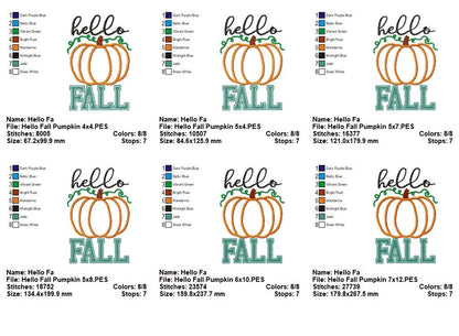 Hello Fall Pumpkin – Appliqué – Machine Embroidery Design