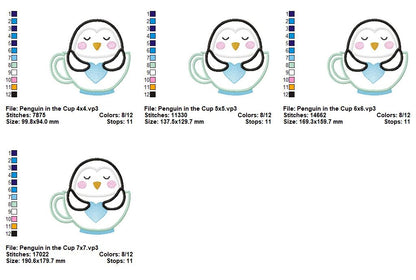 Sweet Penguin in Teacup – Appliqué – Machine Embroidery Design