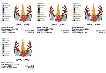 Christmas Unicorn Face – Fill Stitch – Machine Embroidery Design