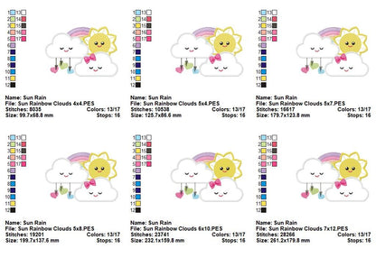 Happy Sun Rainbow Clouds - Appliqué - Machine Embroidery Design