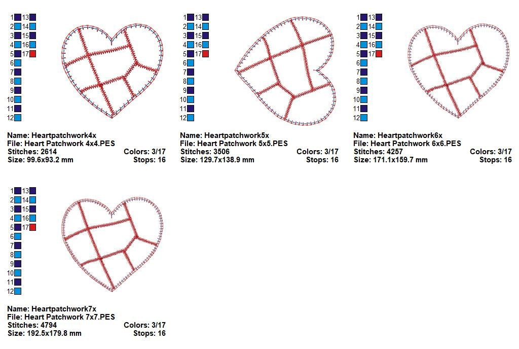Heart Patchwork - Applique - Machine Embroidery Design