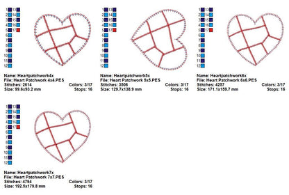 Heart Patchwork - Applique - Machine Embroidery Design