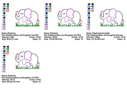 Elephant Mom and Daughter – Applique – Machine Embroidery Design
