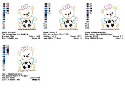 Soccer Sweetheart Bears - Appliqué - Machine Embroidery Design