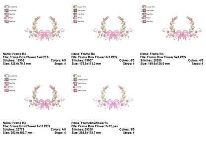 Floral Bow Frame - Satin Stitch - Machine Embroidery Design