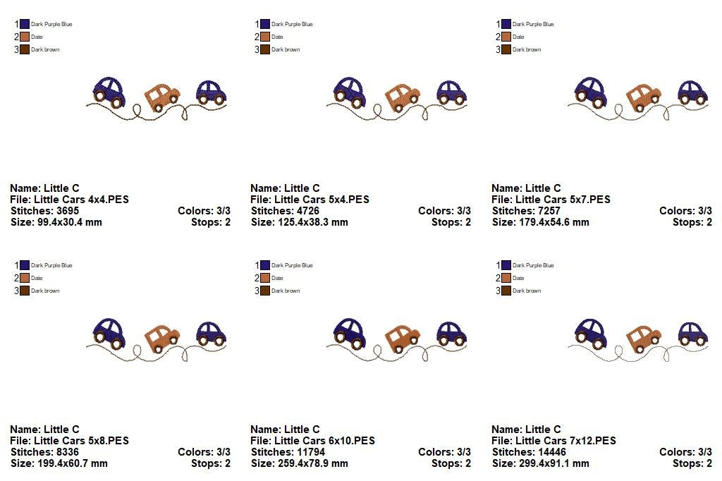 🚙 Little Cars Parade – Fill Stitch - Machine Embroidery Design