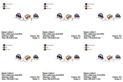 🚙 Little Cars Parade – Fill Stitch - Machine Embroidery Design