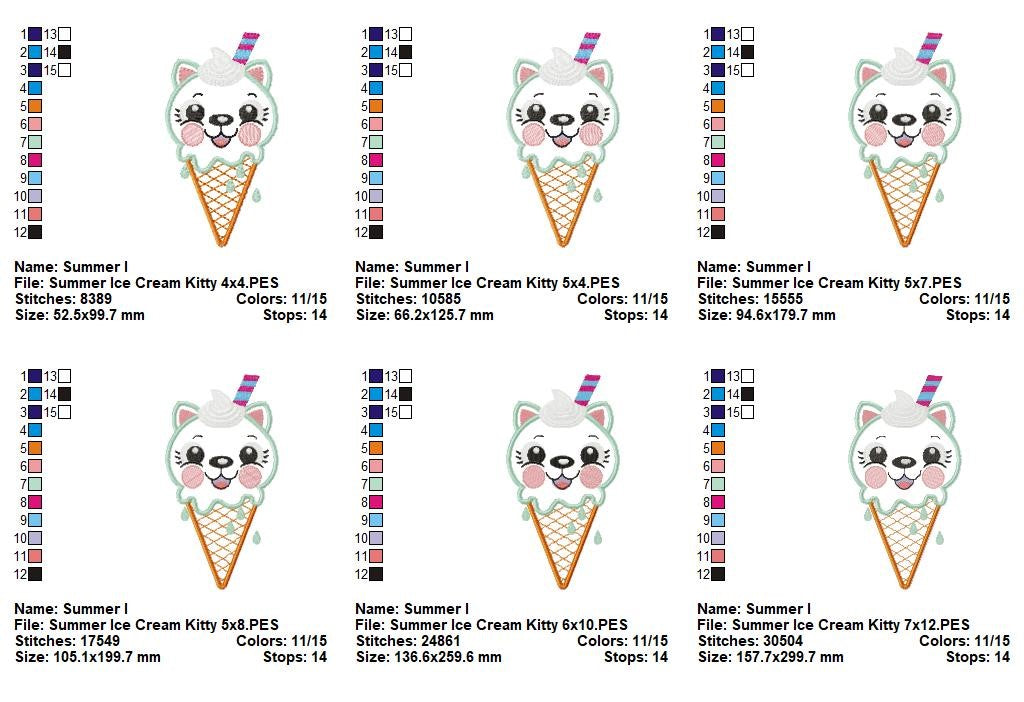 Sweet Ice Cream Kitty Delight - Appliqué – Machine Embroidery Design