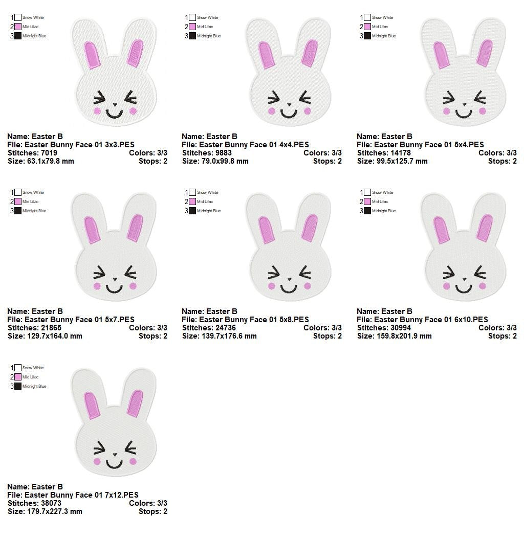 Cute Easter Bunny Faces Collection – Fill Stitch – Machine Embroidery Design