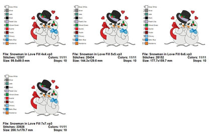 Snowman Sweethearts - Fill Stitch - Machine Embroidery Design