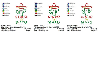 Cinco de Mayo Cactus - Appliqué – Machine Embroidery Design
