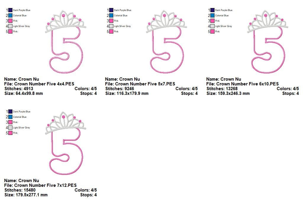 Princess Crown Numbers Collection 0–9 – Appliqué – Machine Embroidery Design