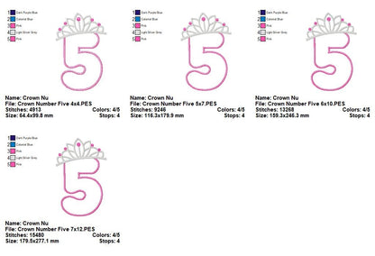Princess Crown Numbers Collection 0–9 – Appliqué – Machine Embroidery Design