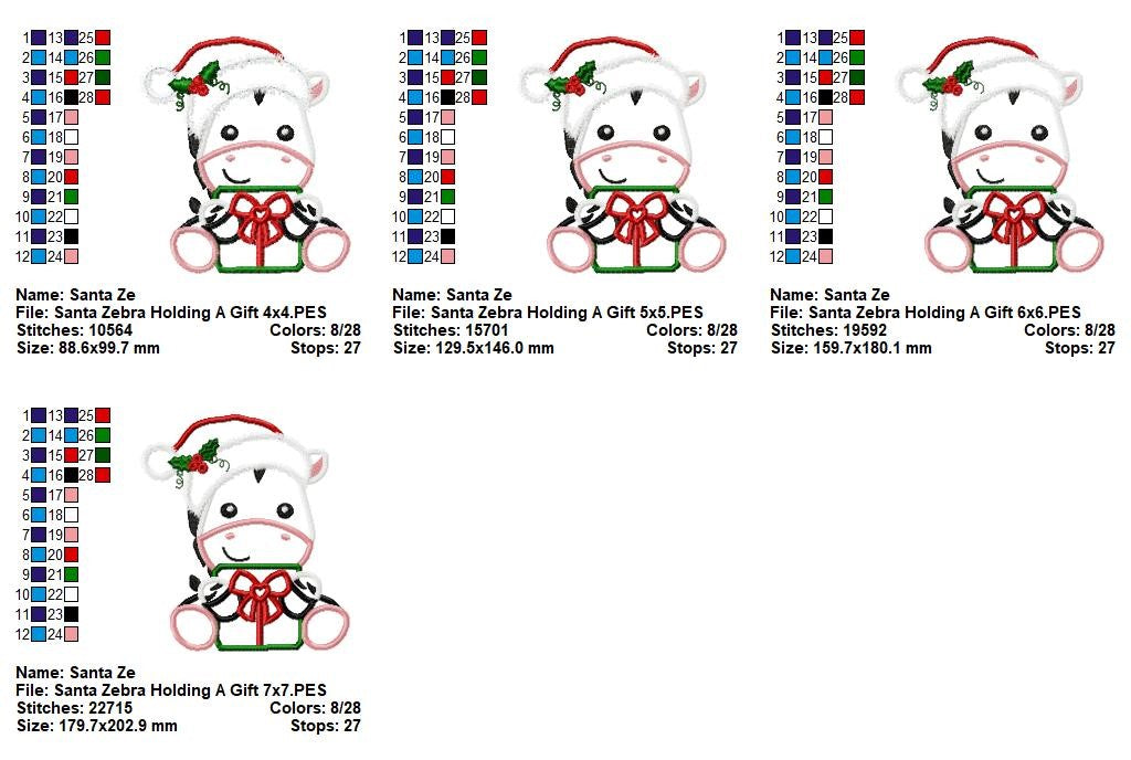 Christmas Gift Zebra Cutie - Appliqué - Machine Embroidery Design