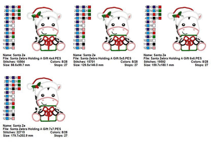 Christmas Gift Zebra Cutie - Appliqué - Machine Embroidery Design