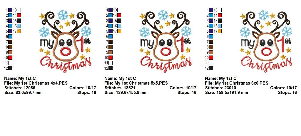 My 1st Christmas Reindeer – Appliqué – Machine Embroidery Design