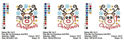 My 1st Christmas Reindeer – Appliqué – Machine Embroidery Design