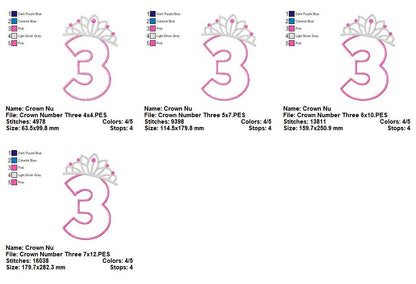 Princess Crown Number Three - Applique Stitch - Machine Embroidery Design