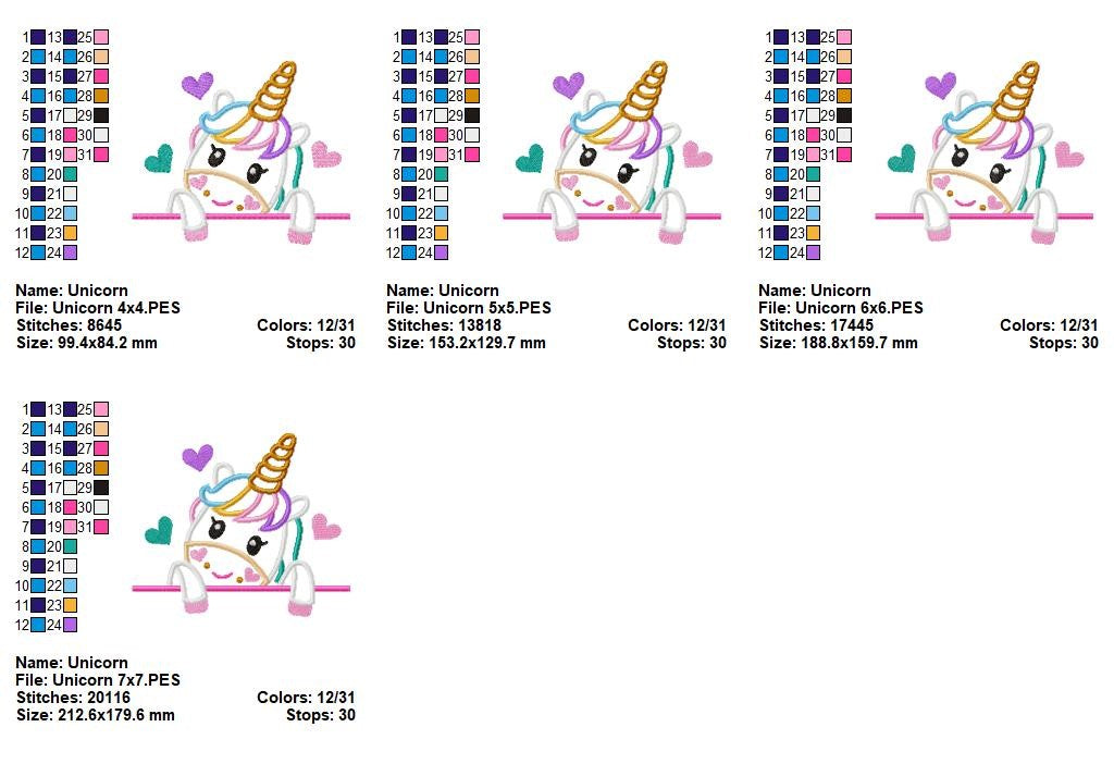 Sweet Peeking Unicorn - Appliqué - Machine Embroidery Design