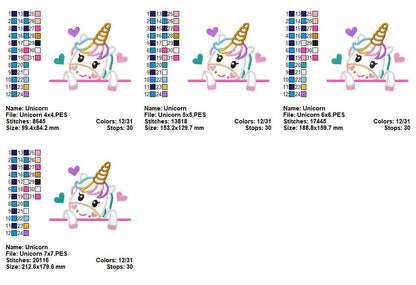 Sweet Peeking Unicorn - Appliqué - Machine Embroidery Design