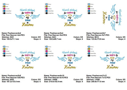 Hand Picked for Earth by My Paw in Heaven - Satin Stitch – Machine Embroidery Design