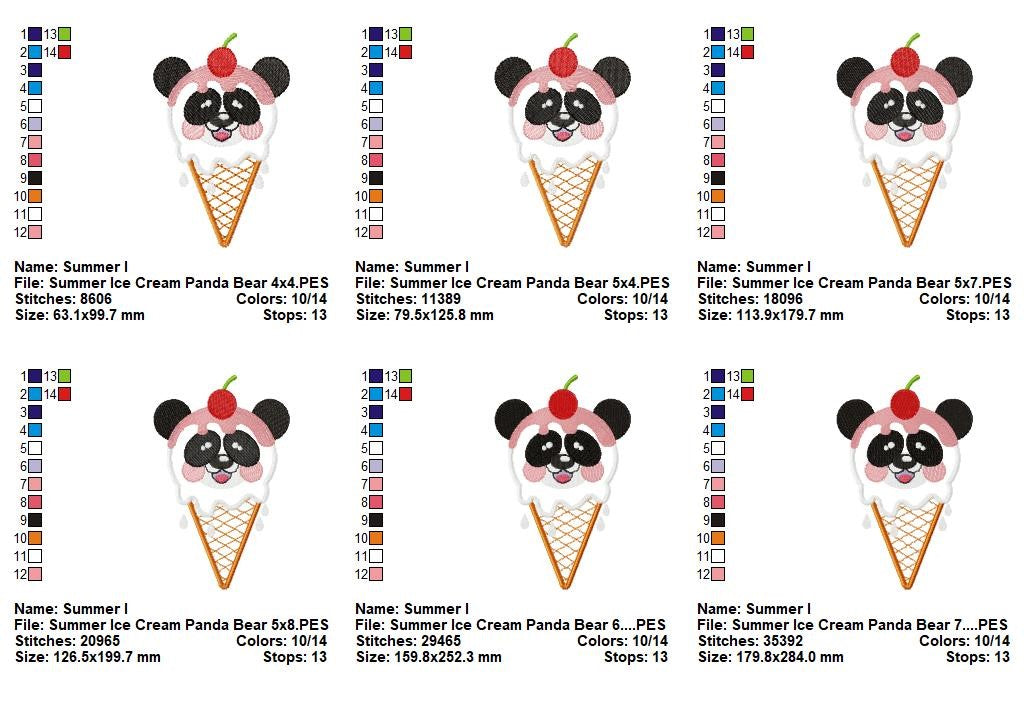 Sweet Panda Ice Cream - Appliqué – Machine Embroidery Design