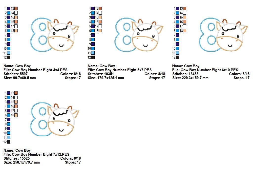 Moo-tiful Birthday Numbers 1-11 - Appliqué - Machine Embroidery Design