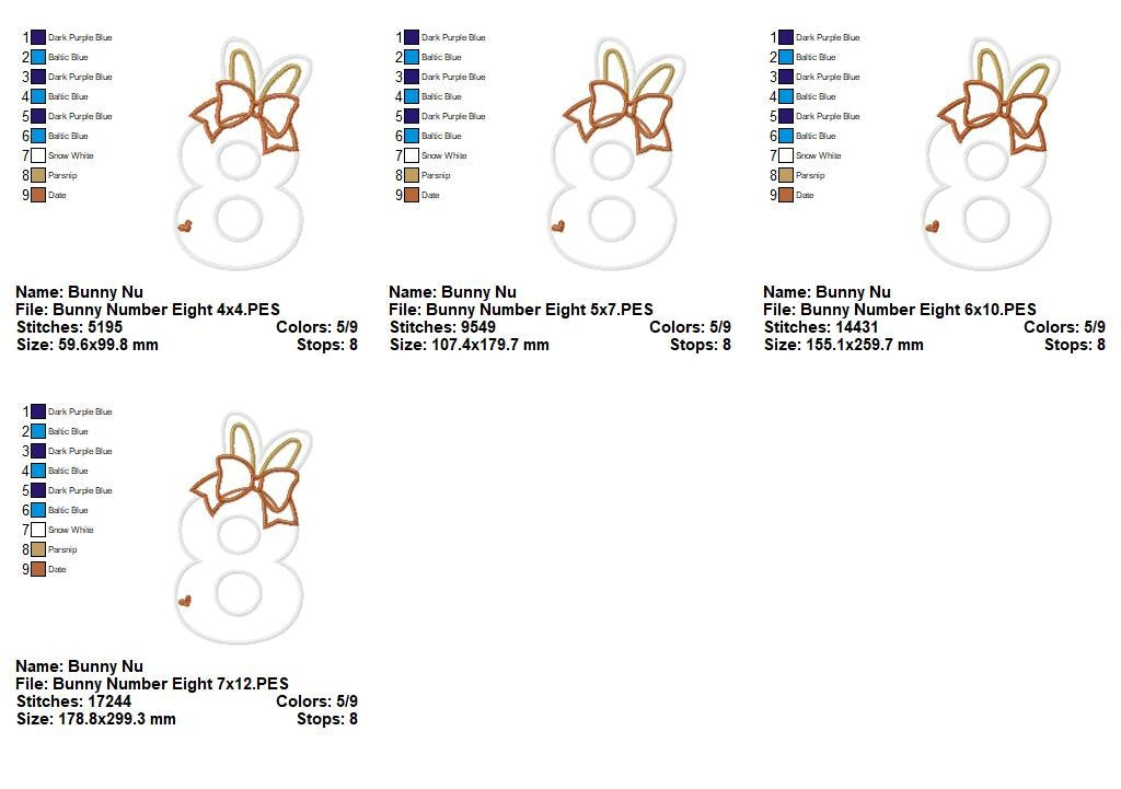 Bunny Ears Numbers Collection – Applique – Machine Embroidery Design