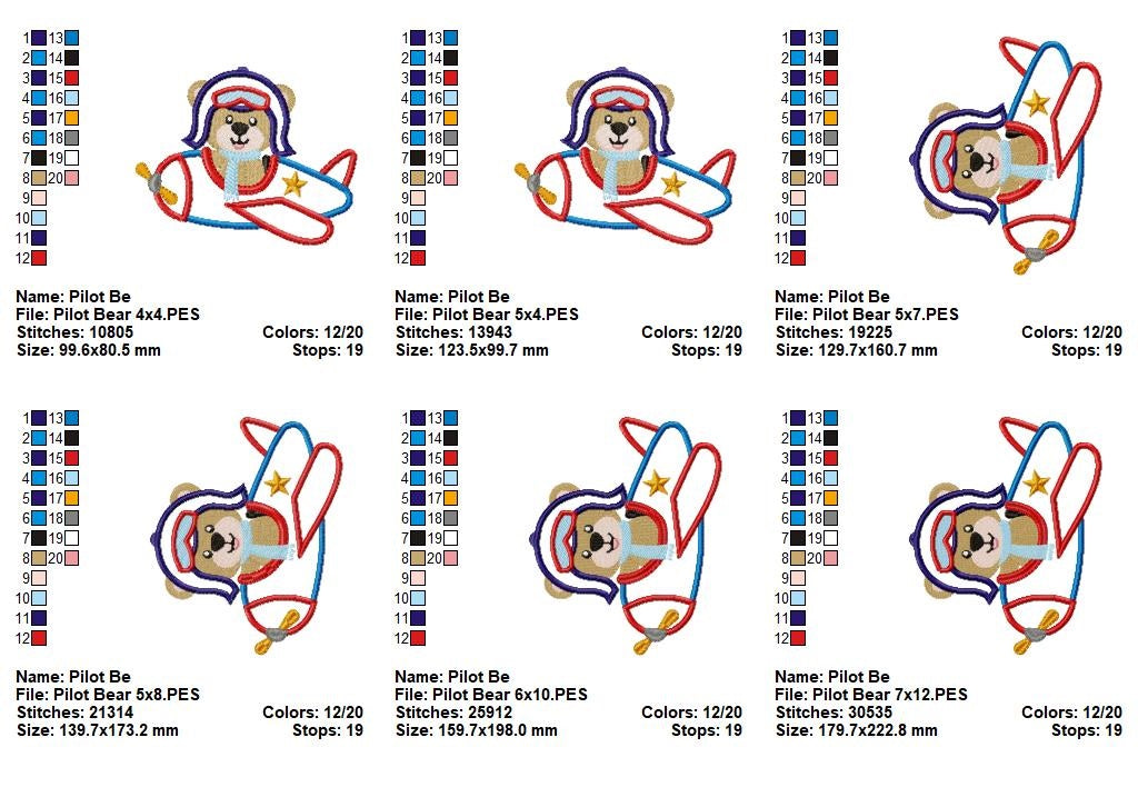 Flying Bear Pilot - Appliqué - Machine Embroidery Design