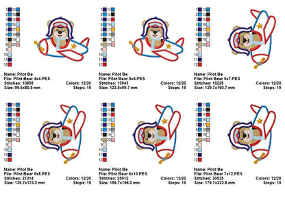Flying Bear Pilot - Appliqué - Machine Embroidery Design