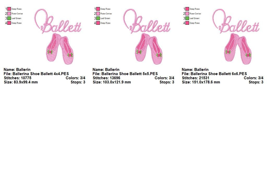 Ballet Shoes with Ballet Script - Fill Stitch - Machine Embroidery Design