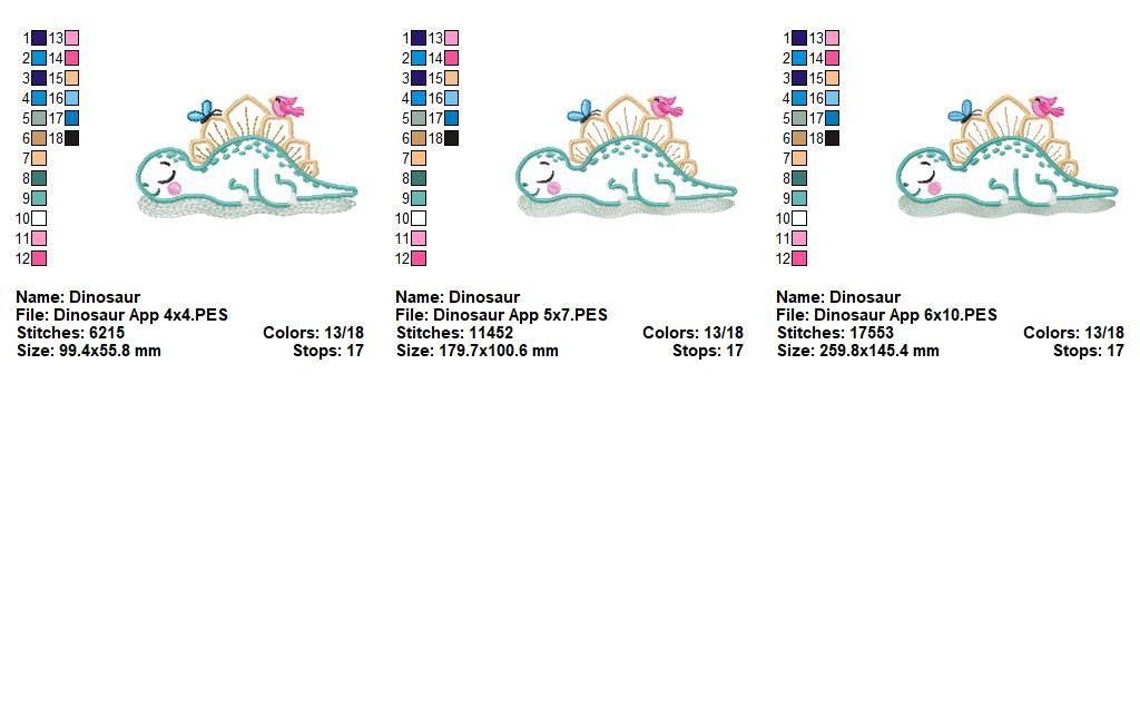 Dreamy Baby Dino - Applique - Machine Embroidery Design