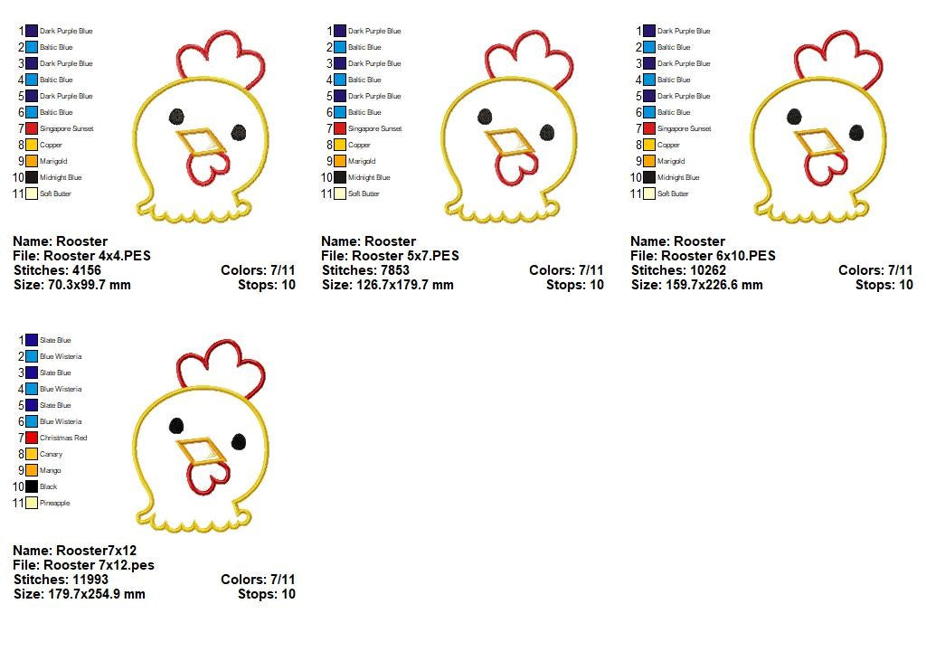 Sweet Little Rooster - Applique - Machine Embroidery Design