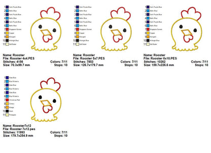 Sweet Little Rooster - Applique - Machine Embroidery Design