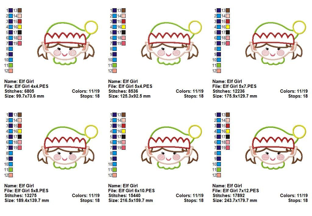 Sweet Christmas Elf Girl - Appliqué - Machine Embroidery Design