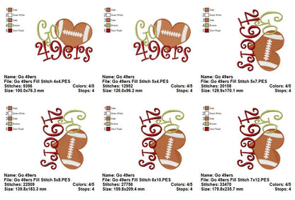 Go 49ers Football Heart – Fill Stitch – Machine Embroidery Design