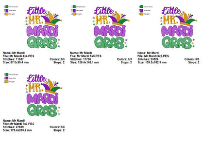 Little Mr. Mardi Gras - Fill Stitch - Machine Embroidery Design